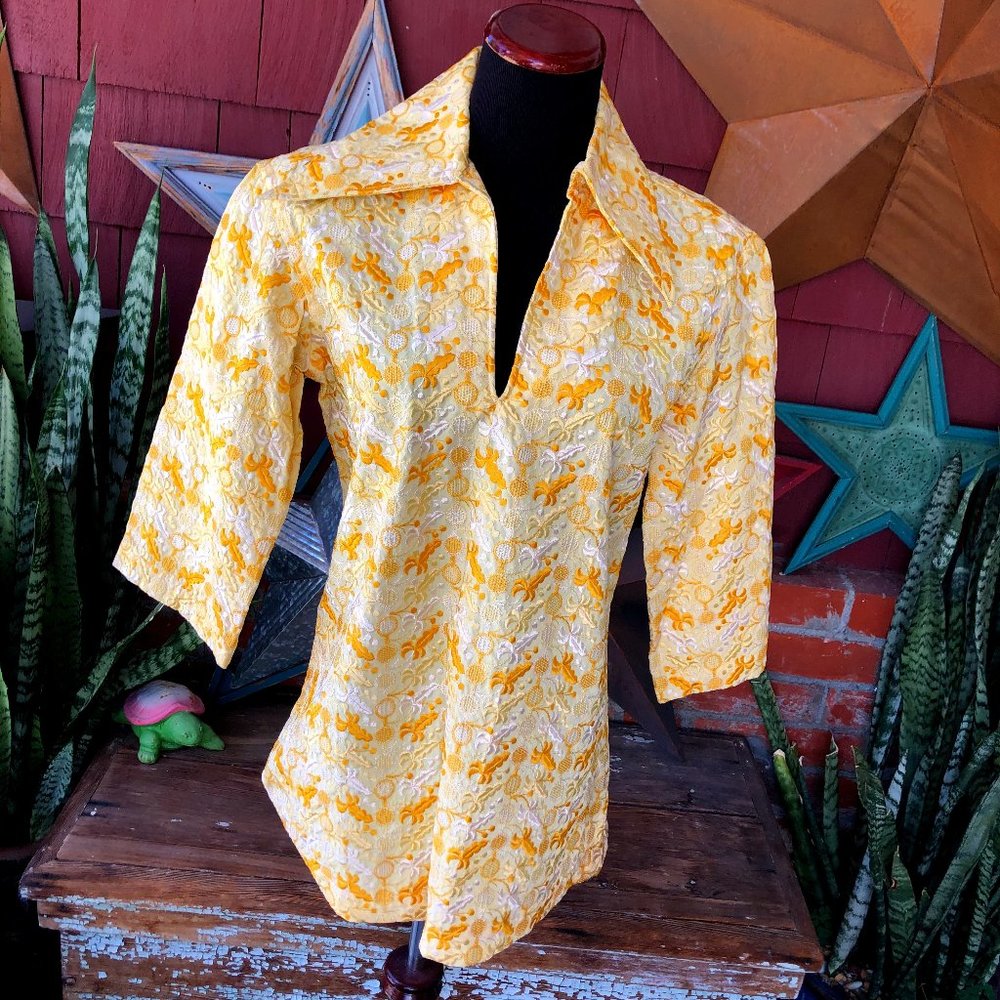Vintage Hand Made Embroidered Collar Tunic Size L